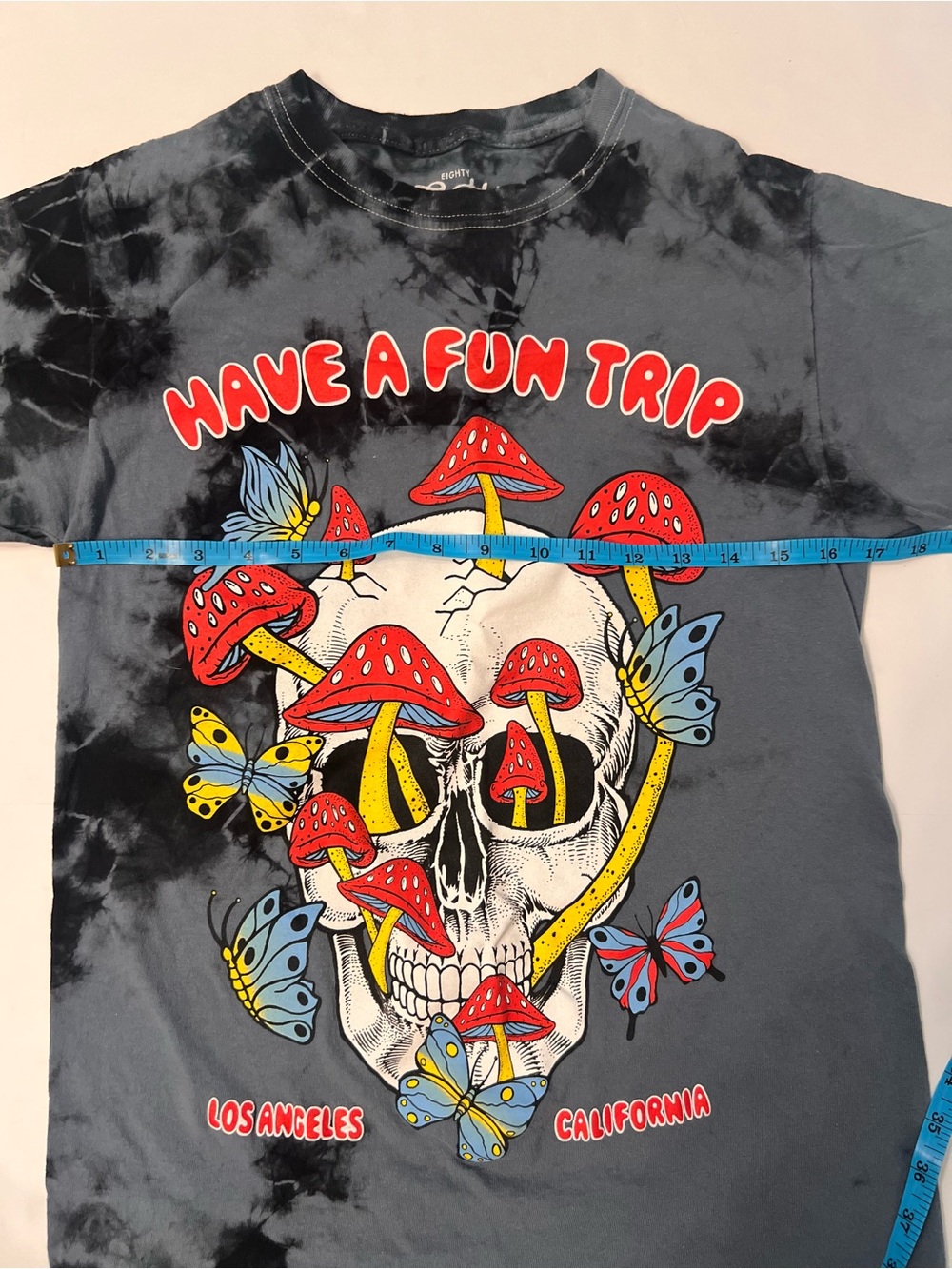 Psychedelic Skull Tee Fun Trip - Los Angeles Graphic - Gray Tie-Dye T-Shirt